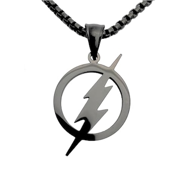 Tapp Collections Stainless Steel Superhero Pendant Necklace Flash Lightning Bolt Steel Chain Black Color