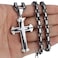 Trendsmax Mens Cross Pendant Necklace Stainless Steel Black Silver Byzantine Chain 22inch