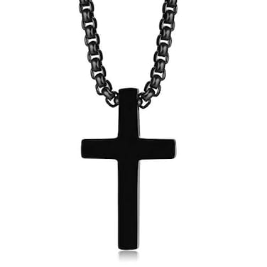 Zillaly Mens Womens Cross Necklace Black Small Cross 12 07 inches