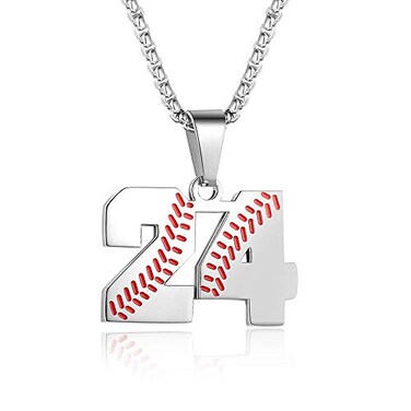 ZRAY Inspiration Baseball Jersey Number Necklace Stainless Steel Charms Number Pendant for Men 24