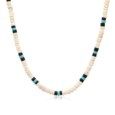 ONBRIG Puka Shell Necklace Men Summer Surfer Necklace Seashell Necklaces for Women Beach Necklaces for Men Beach Jewelry White coconut shell black beads