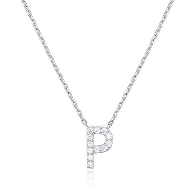 PAVOI 14K White Gold Plated Cubic Zirconia Initial Necklace Letter Necklaces for Women P Initial