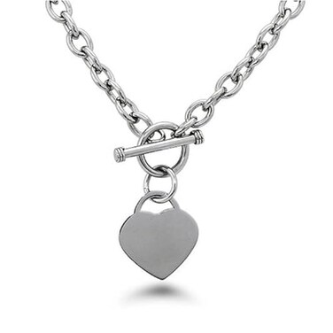 CCBFY High Polished Stainless Steel Heart Charm Cable Chain Necklace with Toggle Clasp Silver Length 16 25
