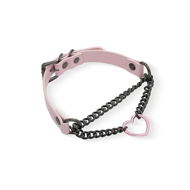ADEMISHIA BlackPink Leather Choker Necklace For Women Handmade Adjustable Chain Collar with Metallic Heart Ring