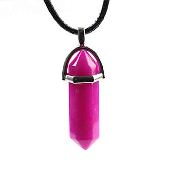 Anglacesmade Bullet Shape Gemstone Choker Necklace Hexagonal Pointed Reiki Chakra Pendant Leather Necklace Bohemian Jewelry for WomenRose Ruby