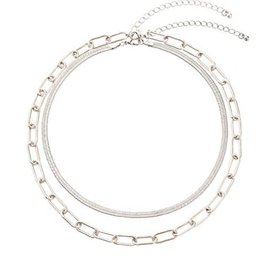 BaubleStar Link Layered Collar Necklace Silver Layering Paperclip Chain Herringbone Snake Choker Statement Fashion Jewelry for Women