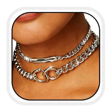 CLOACE Layered Chunky Choker Necklace Silver Cuban Link Chain Thick Necklaces Punk Jewelry for WomenSilver cuban chain