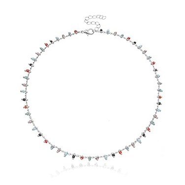 FUTIMELY Bohemia Green Beaded Beads Choker Necklace for WomenSimple Fresh Green Beaded Square Round Bead Choker Necklace SilverColored round bead