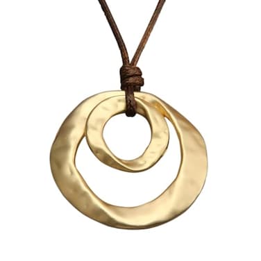 joymiao Large Pendant Necklace for Women Hippie Boho Long Black Cord Necklace with Gold Double Layer Circle Statement Pendant