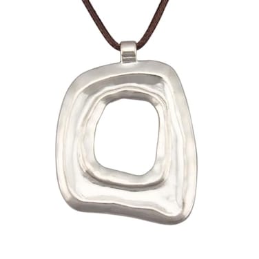 joymiao Womens Long Leather Necklace Bohemian Vintage Boho Pendant Necklace with Silver Square Chunky Hippie Jewelry