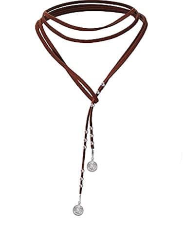 Kercisbeauty Boho Brown Wrap Velvet Choker Long Chain Tassels Necklace for Women Brown