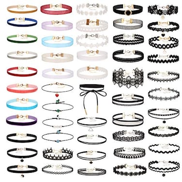 K&Q KQ 52 PCS Choker Necklace Classic MutiColor Gothic Collar Cute Lace Velvet Choker Necklace Set