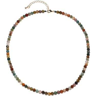 Lightock Simple 4mm Gemstones and Crystals Beaded Necklace Adjustable Choker Necklaces for Women Gifts Indian Agate