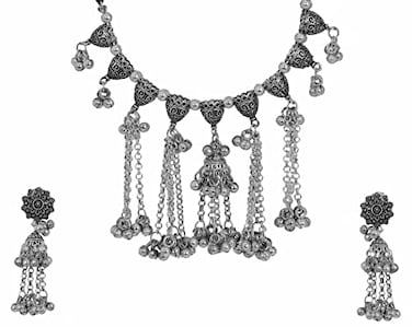 Jewel India Statement Ethnic Indian Handmade Boho Silver Oxidized Tribal Tassel Choker Necklace Jewelry