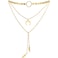 Suyi Stylish Layered Sequins Choker Necklace with Thin Long Chain Pendant for Women Lady Moon Leaf Gold