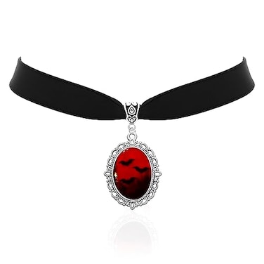 TKHLT Blood Bat Cameo Choker Necklace Gothic Red Cabochon Pendent Necklace Vampire Accessories for Women