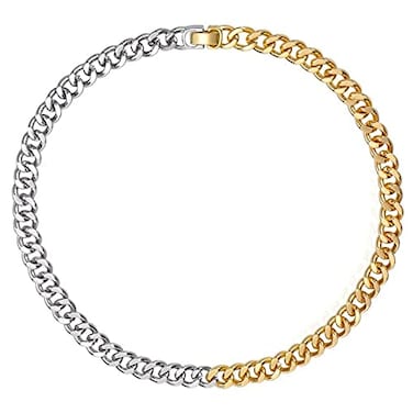 WOWORAMA Two Tone Gold Silver Cuban Link Necklace for Women Men 5mm Thick Chunky Curb Chain Choker Necklace 18