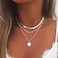 Woent Woen Layered Silver Necklace Set Choker Collar with Beaded Chain and Coin Pendant for Women