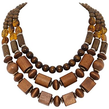 Coiris 3 Layer Chunky Wood Beaded Necklace Exaggerated Statement Bead Collar Necklace Bib Necklaces N0100CylinderBallCube