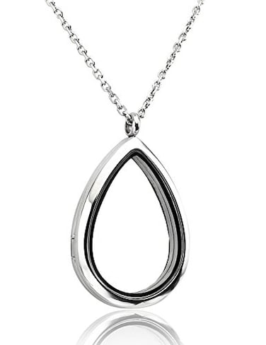 Jovivi Teardrop Floating Charms Memory Locket Necklace 316 Surgical Stainless Steel Buckle Closure
