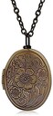 LRESJJIUJ Vintage Engraved Flower Locket Picture Pendant Necklace for Women