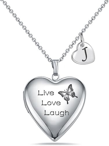 MUERDOU Locket Necklace that Holds Pictures Initial Alphabet Letter Heart Shaped Photo Memory Locket Pendant Necklace J