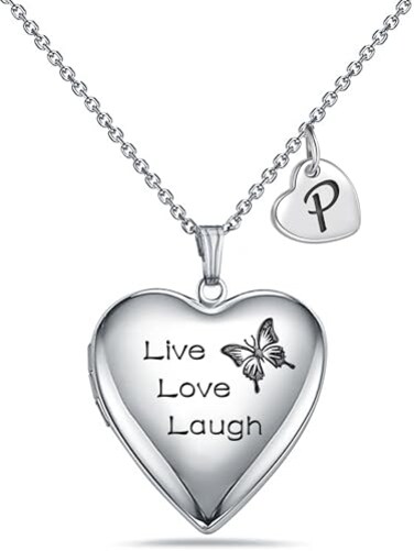 MUERDOU Locket Necklace that Holds Pictures Initial Alphabet Letter Heart Shaped Photo Memory Locket Pendant Necklace P