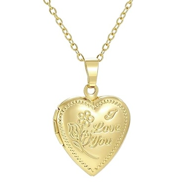 Paialco Heart Shape Locket Pendant Necklace for Love Memory Photo Keeping 18 Rose Gold Tone