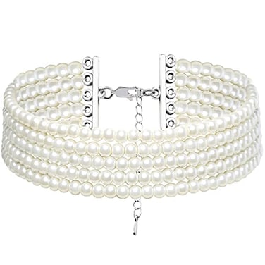 BABEYOND Round Imitation Pearl Choker Necklace Multi Strands Choker 20s Flapper Necklace Accessories for Gatsby Themed Party