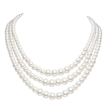 BABEYOND Round Imitation Pearl Necklace 20s Vintage Multi Strands Flapper Necklace for Party