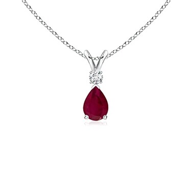 Angara 043 ct Ruby Teardrop Necklace with Diamond in Sterling Silver for Women ProngSet Natural Ruby VBale Pendant July Birthday Gemstone Jewelry Gift 6x4mm