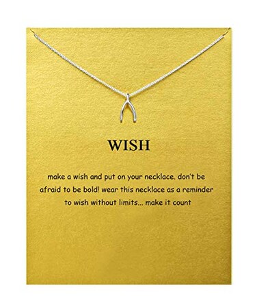 Baydurcan Wish Fishbone Necklace with Message Card birthday Gift Card Fishbone
