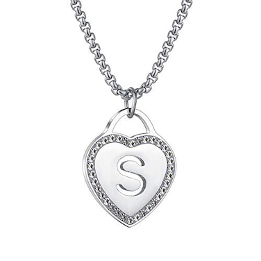 Vanstart CALIS Womens Silver Initial Necklace Stainless Steel Love Heart Tiny Letter Necklace Personalized Name Jewelry for Girlfriend Gift Alphabet Letter S