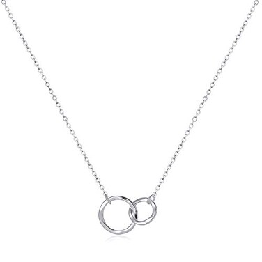 Fettero Pendant Necklace Sliver Interlocking Infinity Hammered Circle Platinum Plated Dainty Simple 2 Generations Jewelry for Women