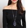 GexoOmgo Solid Long Chain Necklace for Women Created Crystal Sweater Triple Stack Pendant NecklaceBlue Fashion Jewelry