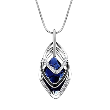 GexoOmgo Solid Long Chain Necklace for Women Created Crystal Sweater Triple Stack Pendant NecklaceBlue Fashion Jewelry
