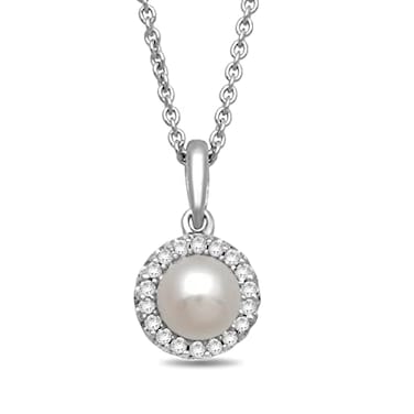 Jewelili Sterling Silver 5 MM Round Pearl and Round Cubic Zirconia Pendant Necklace 18 Cable Chain