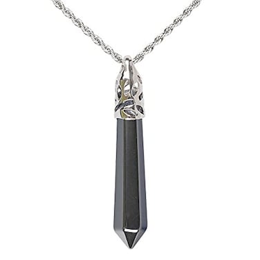 Justinstones Natural Hematite Gemstone Hexagonal Pointed Reiki Chakra Pendant Necklace 20 Inch Highgrade Iron Gift Box