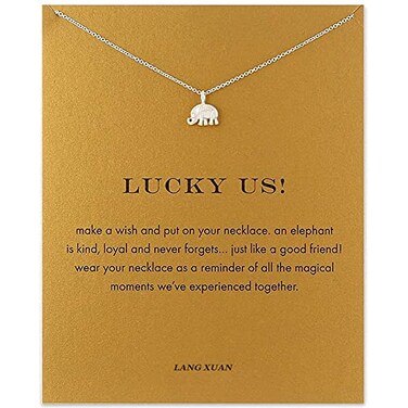 LANG XUAN Good Luck Elephant Pendant Friendship Chain Necklace with Meaning Card for Women Silver Gift