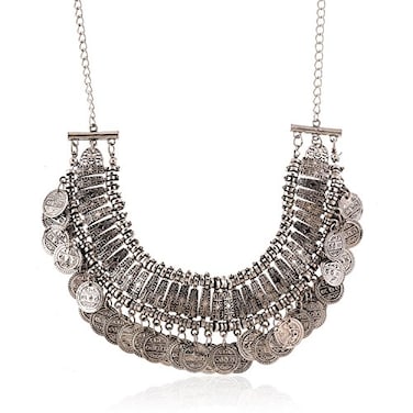 LUREME Vintage Engraved Coin Bib Statement Necklace Clavicle Necklace 01003295 Antique Silver