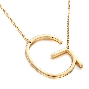MOMOL Sideways Initial Necklace for Women Gold Plated Large Letter Necklace