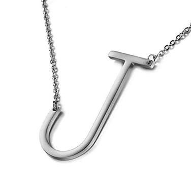 MOMOL Sideways Initial Necklace Stainless Steel Silver Large Big Letter U Pendant Necklace Script Name Monogram Necklaces for Women