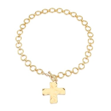 MQV Chunky Statement Hammered Bold Two Tone Cross Necklace Thick Chain Vintage Layered Chain Pendant Paperclip Snake Choker Stacks chunky cross style1