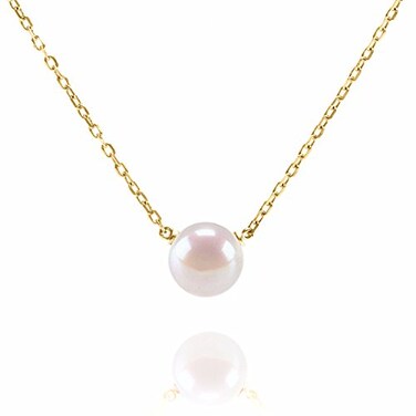 PAVOI Womens Handpicked AAA Freshwater Cultured Single Pearl YellowGoldPlatedSilver Necklace with Pendant