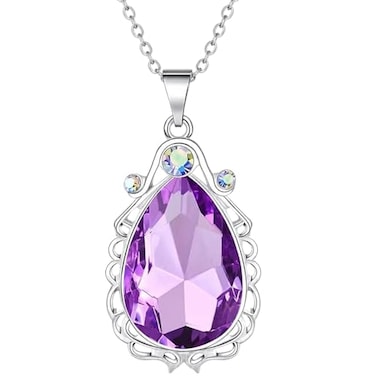 PRINCESS CUTENESS Princess Sofia the First Purple Teardrop Crystal Royal Amulet Rhinestone Silver Tone Pendant Necklace