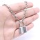 Qiuseadu 7th Moon Lock Pendant Necklace Statement Long Chain Punk Multilayer Choker Necklace for Women Silver