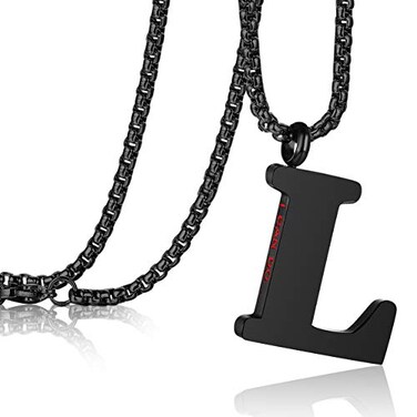 Rehoboth Initial Large Letter L Pendant Necklaces for Women Men 26 Big Alphabet Personalized Charm Necklace 24 Inch Black Chains I CAN DO ALL THINGS on Back