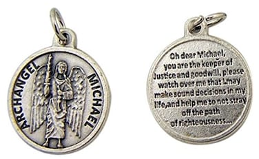 Religious Gifts Silver Toned Base Saint Michael Gods Leader Medal with Prayer Protection Pendant 34 Inch