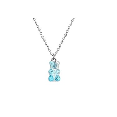 RUIZHEN Mix Multicolor Resin Gummy Bear Pendant Necklace Stainless Steel Chainblue