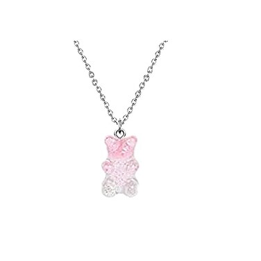 RUIZHEN Mix Multicolor Resin Gummy Bear Pendant Necklace Stainless Steel Chainpink